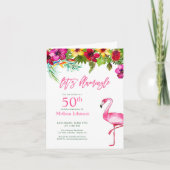 Heldere tropische roze laten Flamingo 50th Birthda (Voorkant)