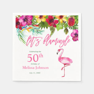 Heldere tropische roze laten Flamingo 50th Birthda Servet