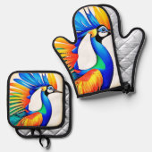 Heldere tropische vogel ovenwant & pannenlap set (Voorkant / Achterkant)