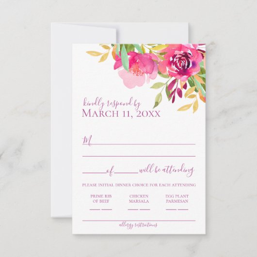 Heldere Tropische Waterverf Bloemen RSVP Kaartje (Voorkant)