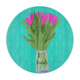 Heldere Tulp Bloem Moderne Illustratie + Naam Snijplank
