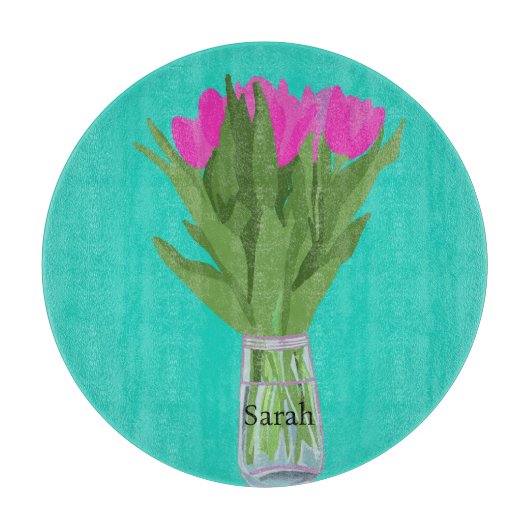Heldere Tulp Bloem Moderne Illustratie + Naam Snijplank (Voorkant)