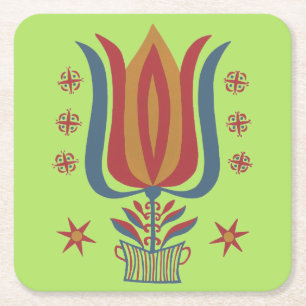 Heldere tulp en geometrische Amerikaanse volkskuns Kartonnen Onderzetters