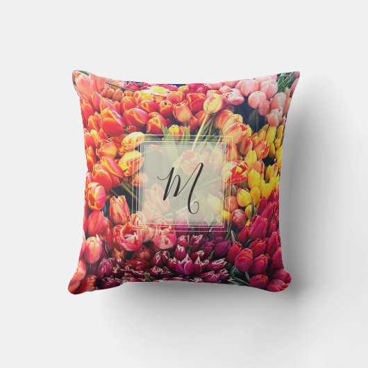 Heldere tulpenfoto met monogram buitenkussen (Achterkant)