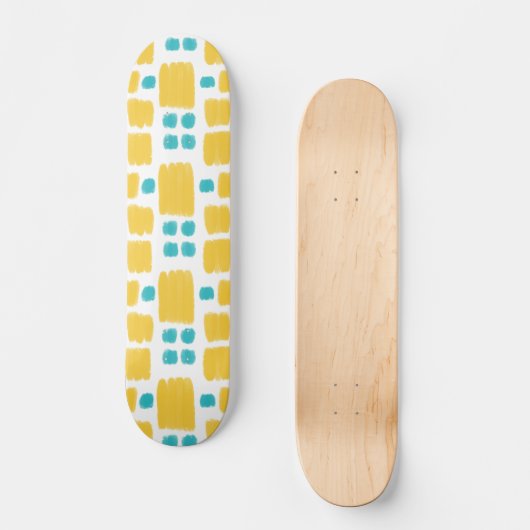 Heldere, turquoise en geel geschilderde vormen persoonlijk skateboard (Voorkant)