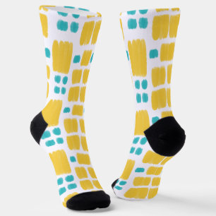 Heldere, turquoise en geel geschilderde vormen sokken