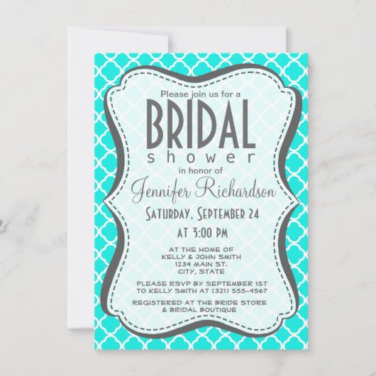 Heldere turquoise quatrefoil kaart (Voorkant)