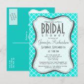 Heldere turquoise quatrefoil uitnodiging briefkaart (Voorkant / Achterkant)