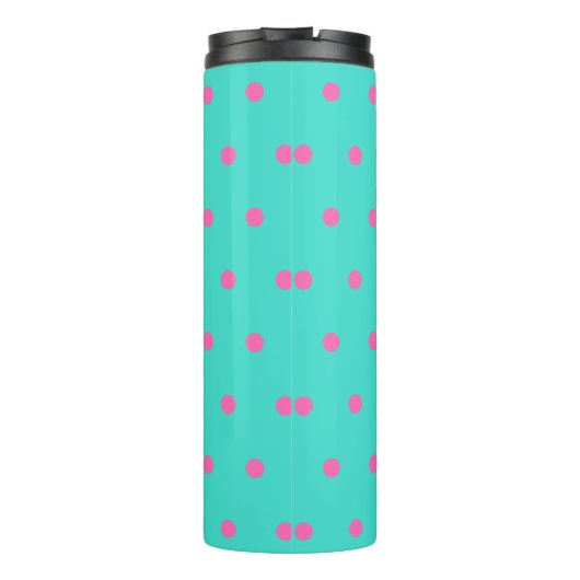 Heldere turquoise roze stippen thermosbeker (Achterkant)