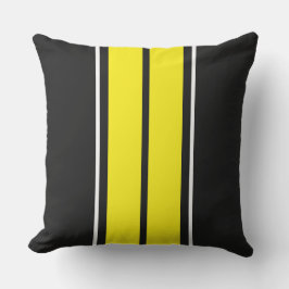 Heldere tweelinggeel witte racestrepen op zwart buitenkussen