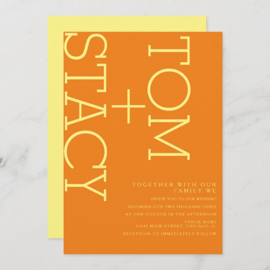 Heldere typografie Extra Oranje bruiloft Kaart (Voorkant / Achterkant)