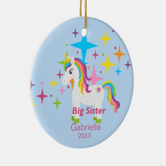 Heldere Unicorn Rainbow Big Sister Ornament (Rechts)