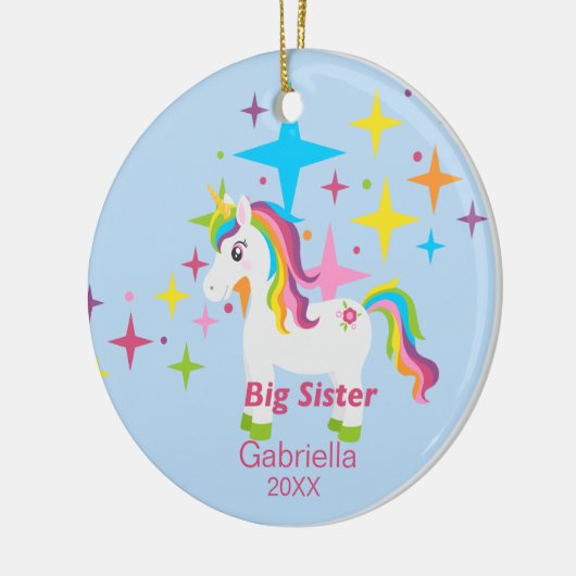 Heldere Unicorn Rainbow Big Sister Ornament (Links)