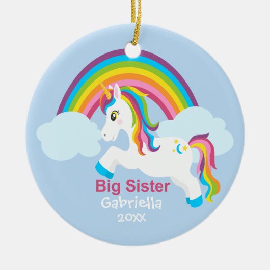 Heldere Unicorn Rainbow Big Sister Ornament (Voorkant)