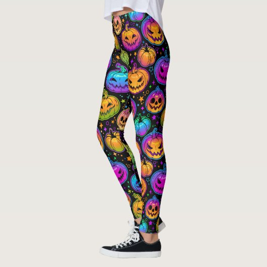 Heldere, veelkleurige Halloween Pumpkin Pattern Le Leggings (Links)