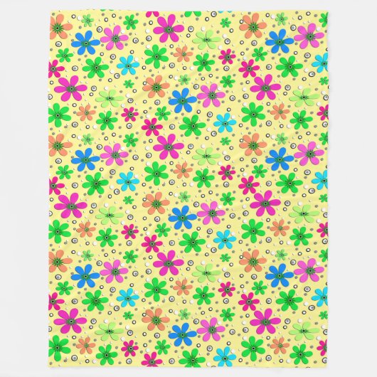 Heldere veelkleurige kamillebloemen op een gele fleece deken (Voorkant)