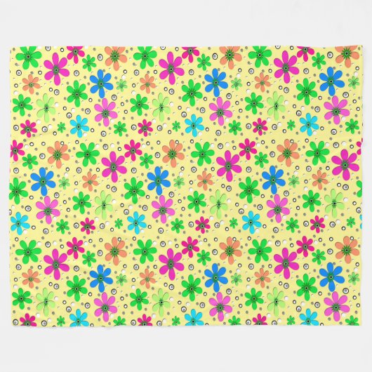 Heldere veelkleurige kamillebloemen op een gele fleece deken (Voorkant (Horizontaal))