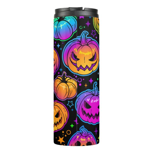 Heldere, veelkleurige pompoenpatroon thermosbeker (Achterkant)