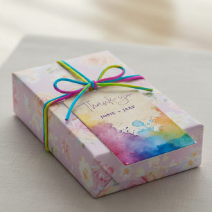 Heldere verf spatten dank u gunst cadeaulabel