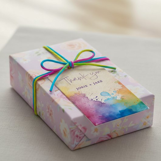Heldere verf spatten dank u gunst cadeaulabel