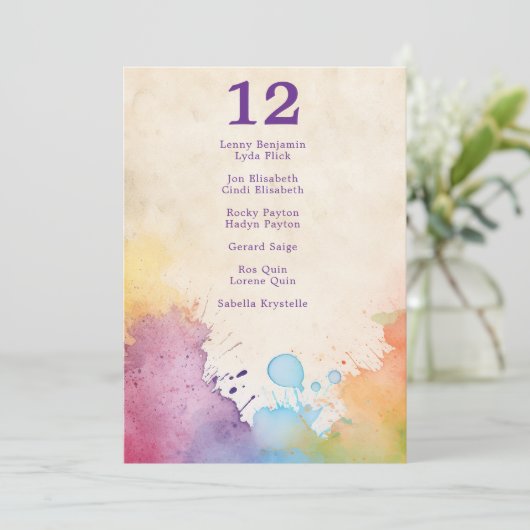 Heldere verf spettert bruiloft zitgrafiek kaart (Staand voorkant)