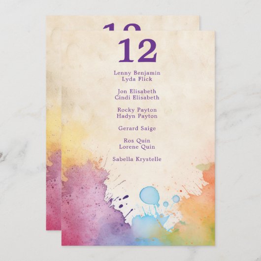 Heldere verf spettert bruiloft zitgrafiek kaart (Voorkant / Achterkant)