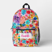 Heldere vetgedrukte bloemnaam botanisch bedrukte rugzak (Voorkant)