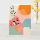 Heldere vogel op roze heuvel kaart (Gele Bloem)