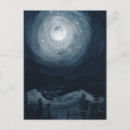 Heldere volle maan ster berg donkerblauwe nacht he briefkaart
