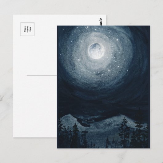 Heldere volle maan ster berg donkerblauwe nacht he briefkaart (Voorkant / Achterkant)