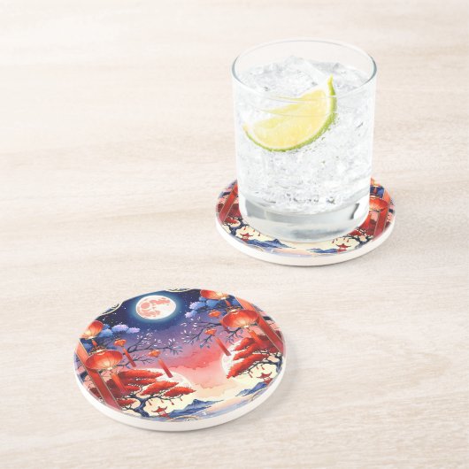 Heldere volle maan zandsteen onderzetter (Zijkant)