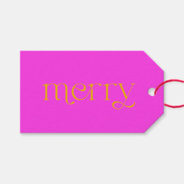 Heldere vrolijke Fuchsia en Oranje kerstvakantie Cadeaulabel