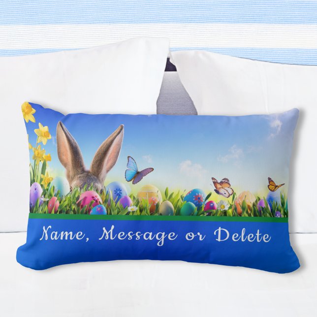 Heldere vrolijke gepersonaliseerde Pasen Lumbar Ku Kussen (Easter Lumbar Pillows. Easter gifts for tweens, teenagers, kids, girls, boys. Easter Bunny Pillows.)