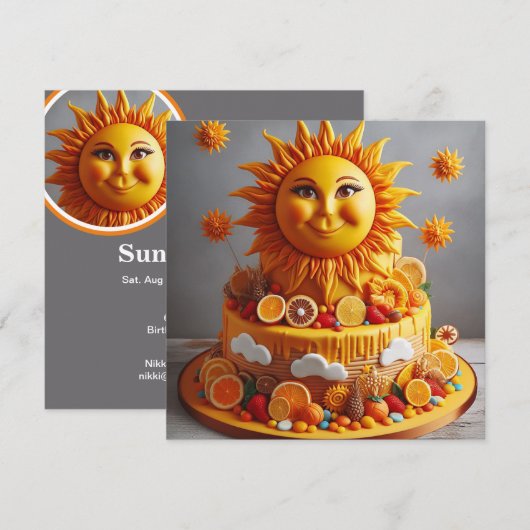 HELDERE VROLIJKE ZON THEMA VERJAARDAGSTAART KAART (Voorkant / Achterkant)