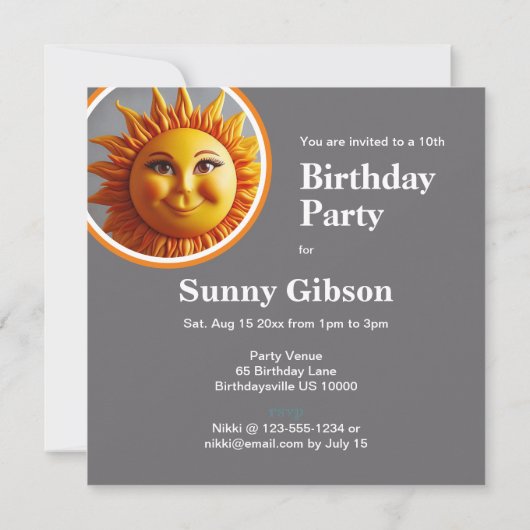 HELDERE VROLIJKE ZON THEMA VERJAARDAGSTAART KAART (Achterkant)