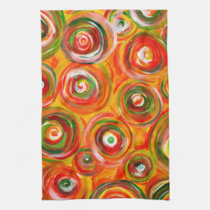 Heldere Warm Circles en Swirls Original Art Theedoek
