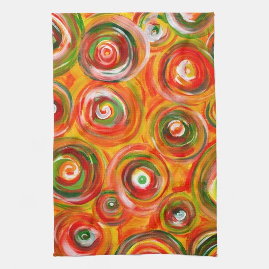 Heldere Warm Circles en Swirls Original Art Theedoek (Verticaal)