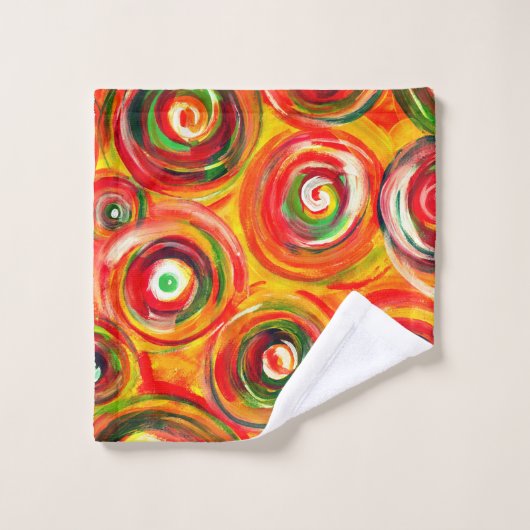 Heldere Warm Circles en Swirls Origineel Abstract Bad Handdoek (Wasdoekje)