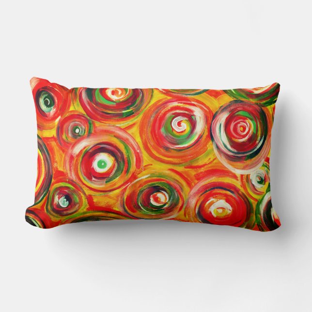 Heldere Warm Circles en Swirls Origineel Abstract Kussen (Voorkant)