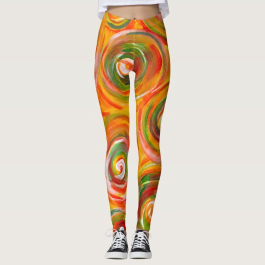 Heldere Warm Circles en Swirls Origineel Abstract Leggings (Voorkant)