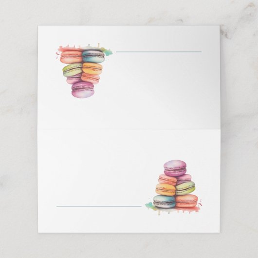 Heldere waterkleurige macarons naam plaats kaart plaatskaartje (Buitenkant ongevouwen)