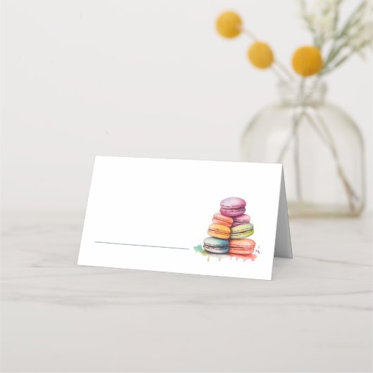 Heldere waterkleurige macarons naam plaats kaart plaatskaartje (Achterkant)