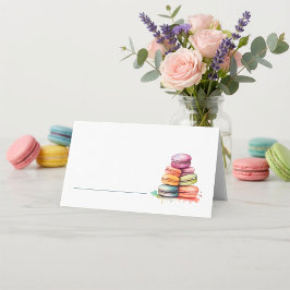 Heldere waterkleurige macarons naam plaats kaart plaatskaartje