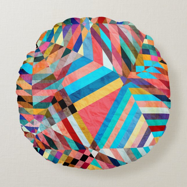 Heldere Waterverf: Abstracte Fantasy Achtergrond Rond Kussen (Voorkant)
