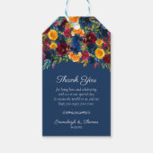 Heldere Waterverf Bloemen Donkerblauw Favor Cadeaulabel (Voorkant)