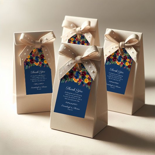 Heldere Waterverf Bloemen Donkerblauw Favor Cadeaulabel