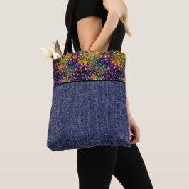 Heldere waterverf bloemen en denim tote bag