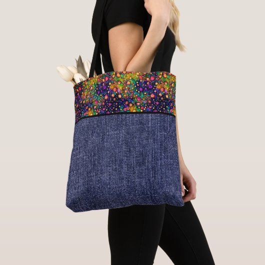 Heldere waterverf bloemen en denim tote bag (Dichtbij)