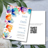 Heldere Waterverf Bloemen Moderne QR Code Trouwen Save The Date
