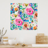 Heldere Waterverf bloemen Poster (Keuken)